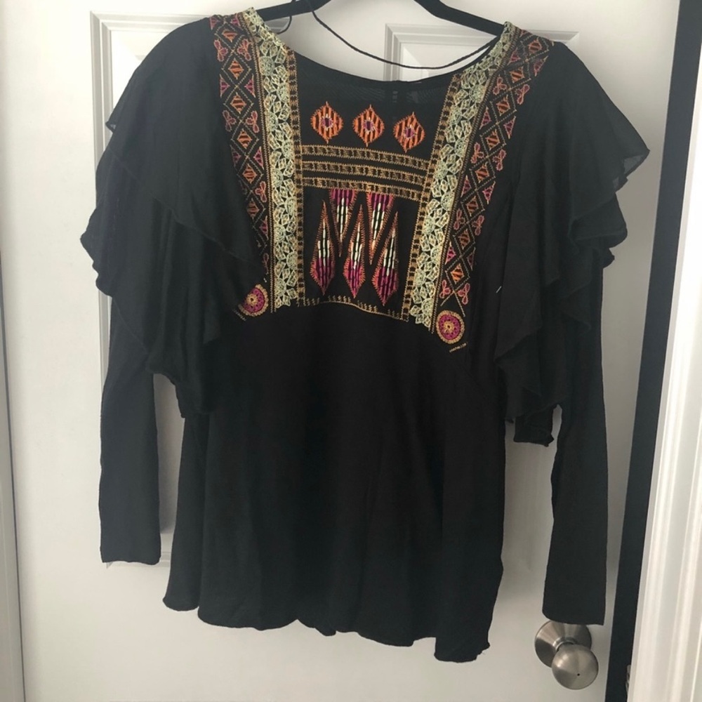 ✨ NWOT Free People Ruffled Boho Embroidered Top - Picture 5 of 7